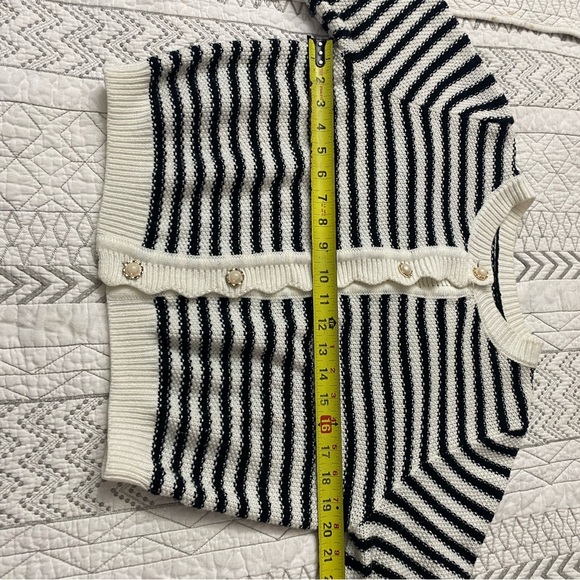 Striped Black and White Women's Sweater With Pearl Buttons - Picture 9 of 10